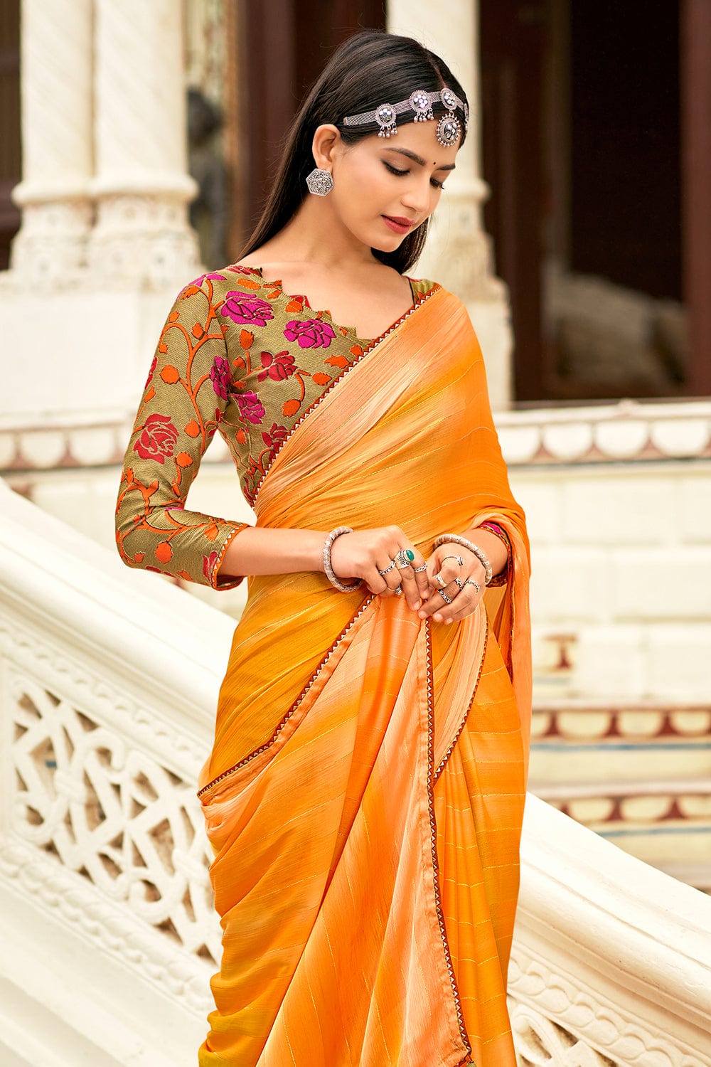 Orange Embroidered Saree Set Design by Sheetal Batra at Pernia's Pop Up  Shop 2024